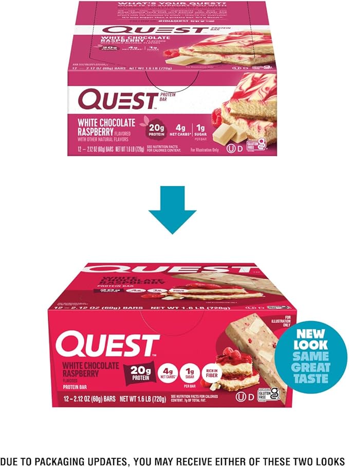 Quest Nutrition White Chocolate Raspberry Protein Bars 20g Protein 1g Sugar 5g Net Carb High Fiber Gluten Free Keto Friendly 12 Count