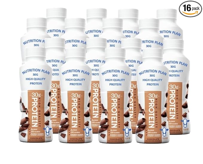 High-Protein Nutrition Shake – 30g Protein 2g Sugar 150 Calories 8 Essential Vitamins &amp Minerals Chocolate Flavor 11.5 fl oz (16 Pack)