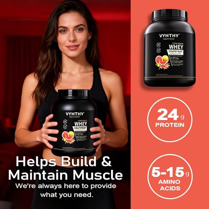 Grapefruit Flavored Whey Protein Powder24g Protein per Serving Fast-Absorbing Concentrated whey Protein Low Sugar Gluten-Free Natural Flavor 2 lbs/32 oz.