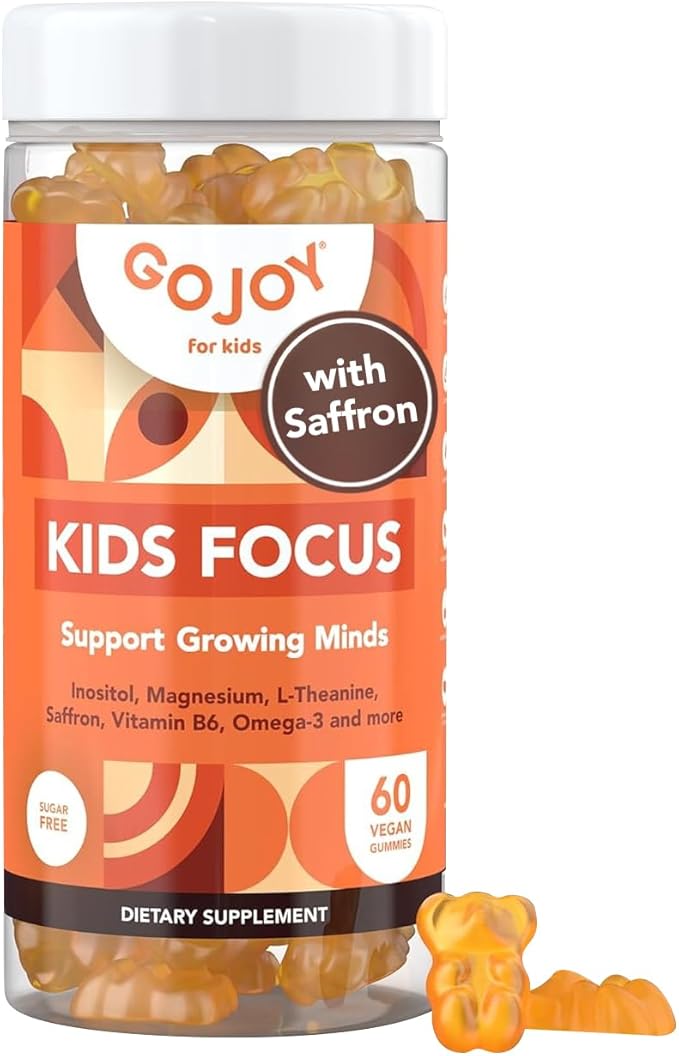 Kids Focus Gummies – Saffron Magnesium Glycinate L-Theanine &amp Inositol Supplement for Kids &amp Teens – Focus Attention &amp Calm – Vegan Sugar-Free Non-GMO