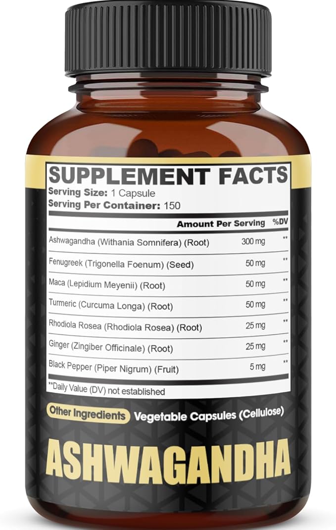 Ashwagandha Extract Capsules 7 Herbal Ingredients 8050 mg - Blended Fenugreek Maca Turmeric Rhodiola Ginger &amp Black Pepper - Sleep Spirit Immune &amp Energy Support - 5-Month Supply