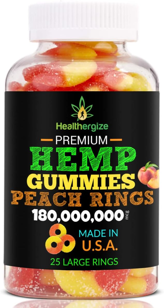 3PACK Hemp Gummies Hemp Oil Fresh Peach Rings Hemp Gummy Candy-for Sleep Calm Peace and Chill-Natural Edibles Party-Made in USA