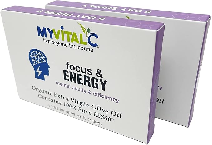 MyVitalC Focus &amp Energy Supplement - Pure ESS60 in Organic Extra Virgin Olive Oil - 30 Day Supply 150 ML - Pack of 6