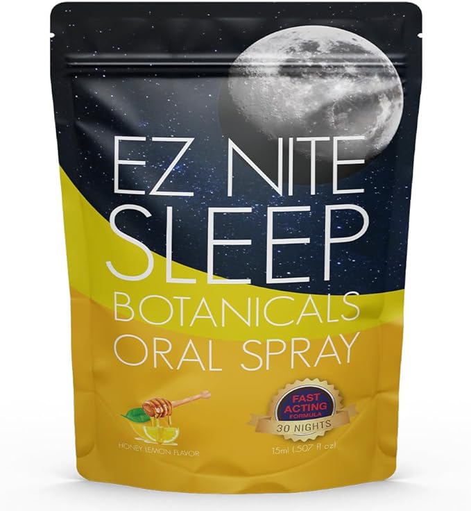 EZ Nite Sleep Botanicals Oral Spray Non-Melatonin Chamomile Passion Flower Extracts Magnesium Valerian Root L-Theanine Honey Lemon Flavor 30-Night Supply Non-GMO Gluten-Free Non-Habit Forming