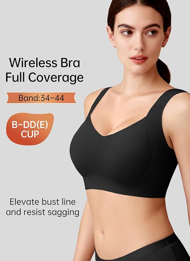 REALWILL Women Everyday Comfortable Wireless Bra Supportive Push Up Minimizer Bras Full Coverage Soft Seamless Tshirt Bras
