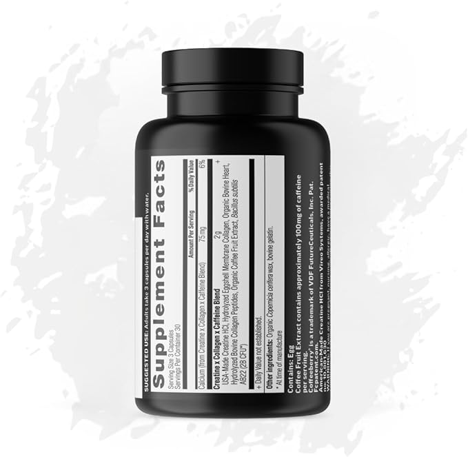 Creatine x Collagen x Caffeine Capsules HCl Creatine Workout Supplement with 100 mg Plant Based Caffeine from Coffee Berry Gluten Free Non GMO 90 Capsules