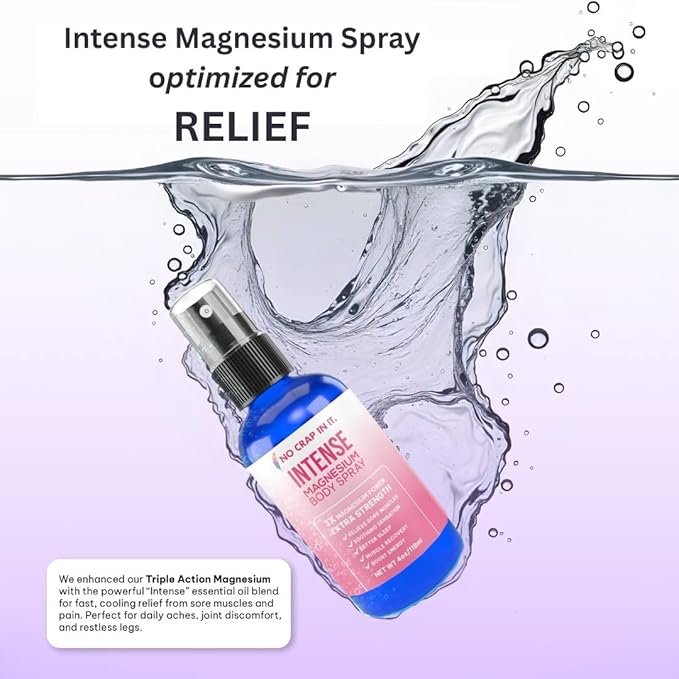 Intense Magnesium Spray Triple Magnesium Power: All Natural Magnesium Chloride Glycinate Sulfate -4oz