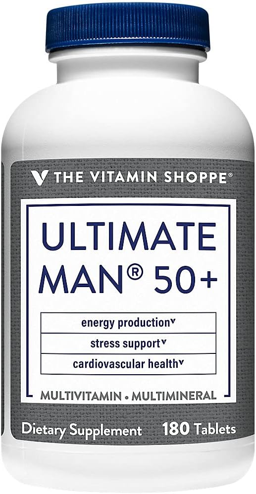 The Vitamin Shoppe Brand Ultimate Man 50+ Multivitamin Daily Men’s 50 Plus Multivitamin with Vitamins Minerals &amp Antioxidants for Energy Immune and Overall Wellness Support Gluten Free180 Tab