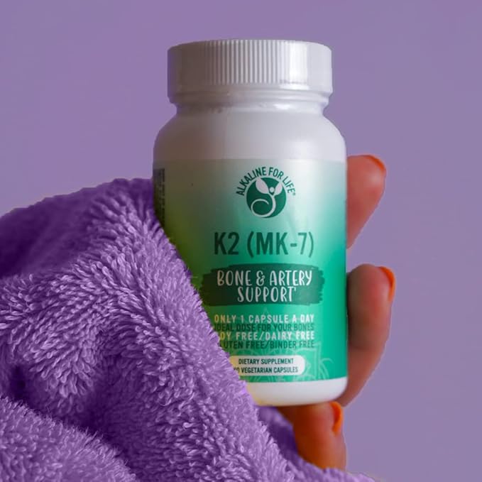 Alkaline for Life Vitamin K as MK-7| Natural Vitamin K2 from Fermented Chickpeas MENAQ7 180 mcg |One-per Day| 60 Day Supply Supports Bone &amp Heart Health | Easy to Swallow