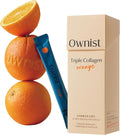 Ownist Triple Collagen Liquid Packets On-The-Go - Peptides with Hydrolyzed Marine Collagen Elastin Hyaluronic Acid and Vitamin for Healthy Skin - Orange Flavor - 14 Individual Stick Packs
