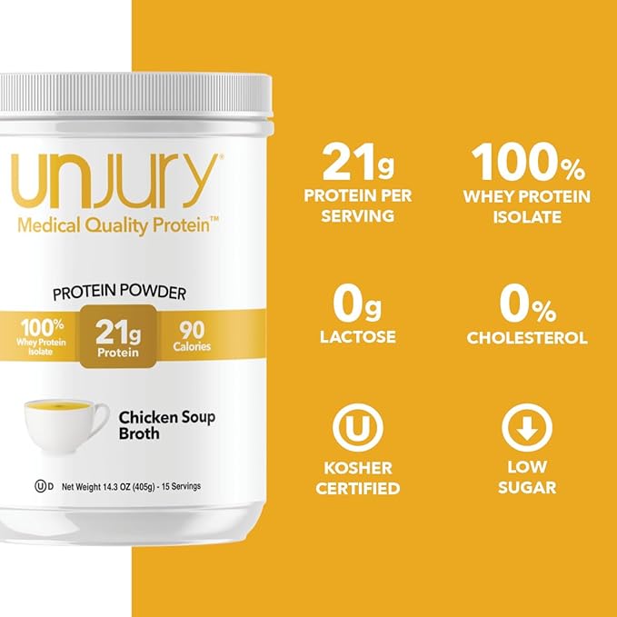 Unjury Whey Protein Powder | Chicken Soup Flavored High Protein Soup | 21g 100% Whey Isolate Protein Powder | Low Carb and Sugar Free | Gluten Free | Certified Kosher | 15 Servings