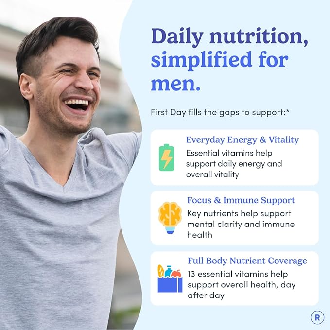 FIRST DAY Multivitamin for Men + Organic Fruit &amp Veggie Blend Mens Multivitamins Gummies with 13 Key Nutrients for Energy Focus Immunity - Vitamins A B1 B2 B6 B9 B12 C D3 K - 30 Day Sup