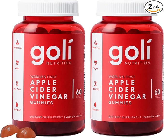 Goli Apple Cider Vinegar Gummies - Worlds First ACV Gummy with Vitamin B12 Beetroot &amp Pomegranate - Vegan Non-GMO Gluten-Free 120 Count (2 Pack)