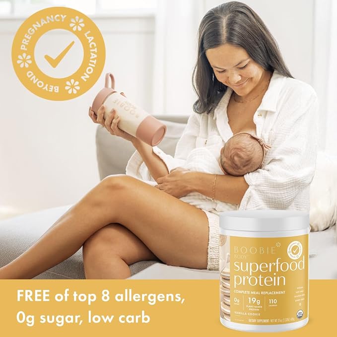 Boobie Body Superfood Protein Pregnancy and Postpartum Meal Replacement Shake Vanilla Cookie Flavor | 19g Protein | Safe for Lactation &amp Motherhood | Organic Vegan Zero Sugar 1 Tub (20 Serving
