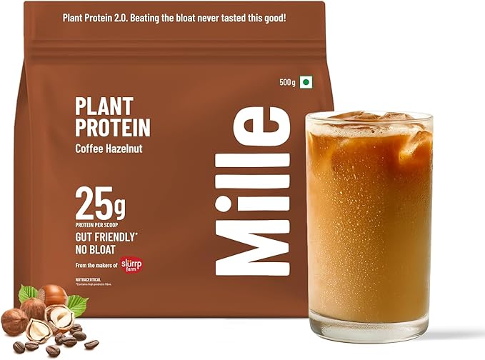 Mille Coffee Hazelnut Plant Protein Powder | 25g Protein per Scoop | Vegan Yeast Protein for Shakes &amp Smoothies | No Added Sugar Non-Bloating Clean Plant-Based Blend | 17.64 Oz (500g)