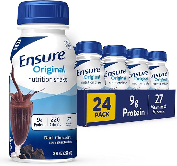 Ensure Original Dark Chocolate Nutrition Shake 24 Pack &amp Ensure Max Protein Milk Chocolate Nutrition Shake 30g Protein 12 Pack Bundle