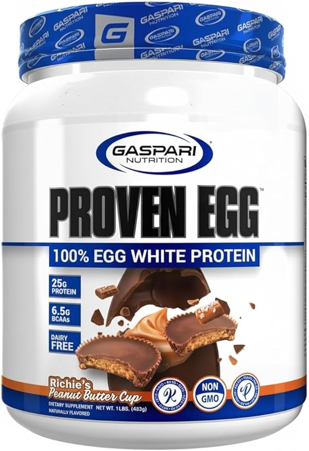 Gaspari Nutrition Proven Egg 100% Egg White Protein 25g Protein Keto Friendly Dairy Free Lactose Free Soy Free (1lb Peanut Butter)