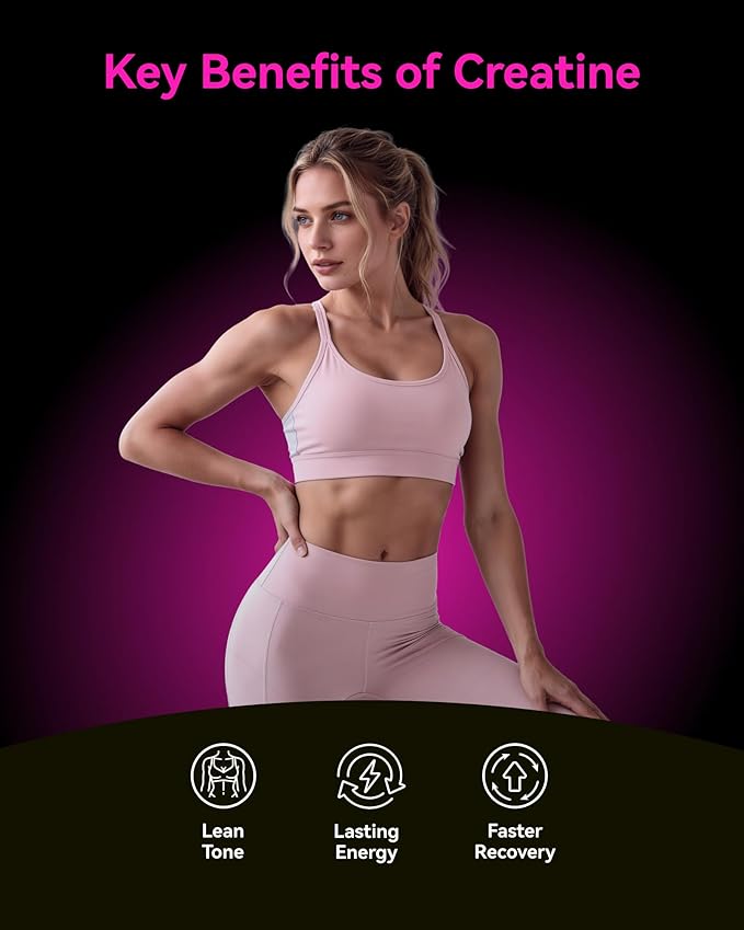 Creatine Monohydrate Gummies for Women 5000mg - 6-in-1 with Biotin Zinc B6 B12 - Sugar-Free Raspberry Creatine Chewables for Muscle Energy &amp Skin - 120 Count