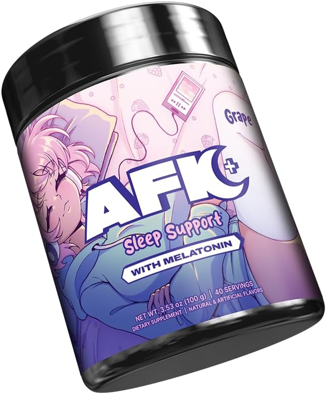 Gamer Supps AFK+® (with Melatonin): Grape - 40 Servings - Keto Friendly Magnesium-Focused Sleep Support Supplement Apigenin Sugar Free