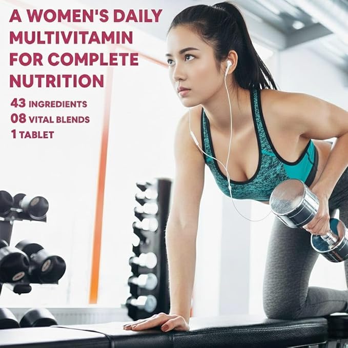 Multivitamin with Probiotics for Women with 43 Ingredients Support Energy Skin Hair &amp Digestion-100 Veg Tablets