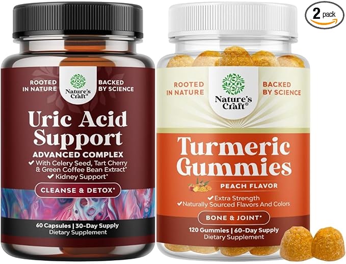 Bundle of Green Coffee Bean Extract for Uric Acid Cleanse &amp Detox with Turmeric Tart Cherry &amp Celery Seed and Turmeric Gummies Peach Flavor - Extra Strength Joint Support with Black Pepper Ex