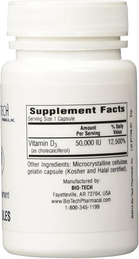 D3-50 50000iu - Bio-Tech Pharmacal - 100 Capsules - Pack of 2