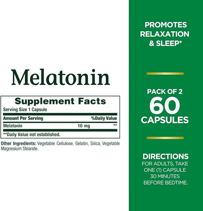 Nature's Bounty Melatonin Promotes Relaxation and Sleep Health 10mg Capsules 60 Ct (Pack of 4)