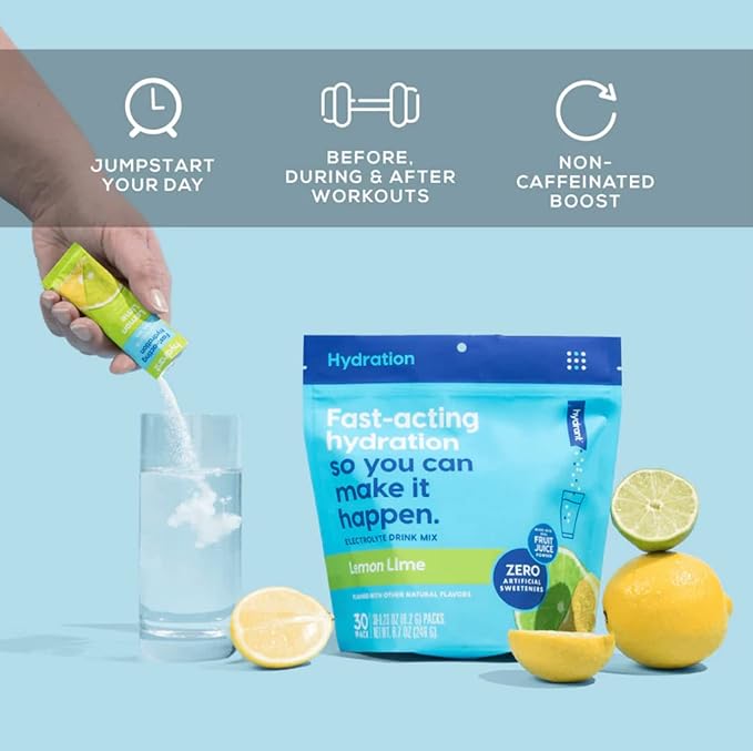 Hydrant Hydrate Individual Hydration Electrolyte Powder Stick Packets with No Artificial Sweeteners Colors or Fillers (Lemon Lime 30 Pack)