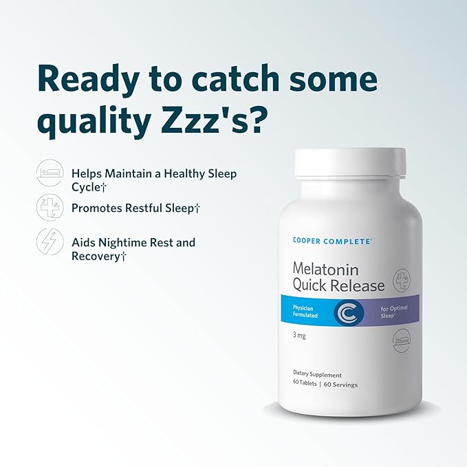 Cooper Complete - Quick Release Melatonin - 3 mg Fast Dissolving Tablet Sleep Support Supplement - 60 Tablets per Bottle. Pack of 2
