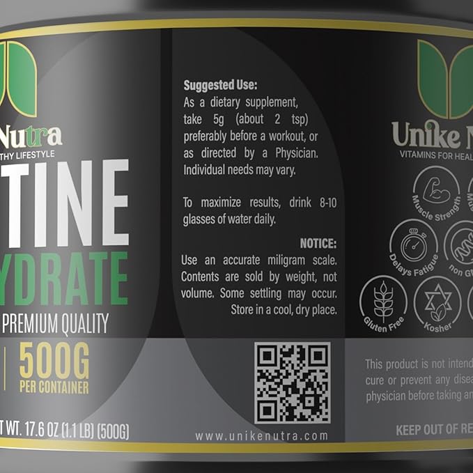 Pure Creatine Monohydrate Powder Supplement Unflavored Supports Bulk Muscle Energy Recovery &amp Strength - Creatine Supplement for Men &amp Women - 500G 5000mg Per Serv (5g) - 100 Servings