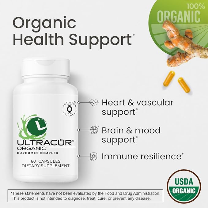UltraCur Organic USDA Certified - LPS™ Turmeric Curcumin - The Curcumin You Can Feel!™ US Patented Technology - 70% of People Feel a Significant Difference in A Week 50% in 24 Hours! (60 Count)
