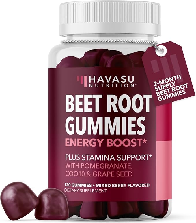 Beet Root Gummies with COQ10 &amp Pomegranate - Nitric Oxide Supplement for Men and Women - Beetroot for Endurance Performance Recovery - Vegan Non-GMO Gluten Free - Mixed Berry Flavor 120 Count
