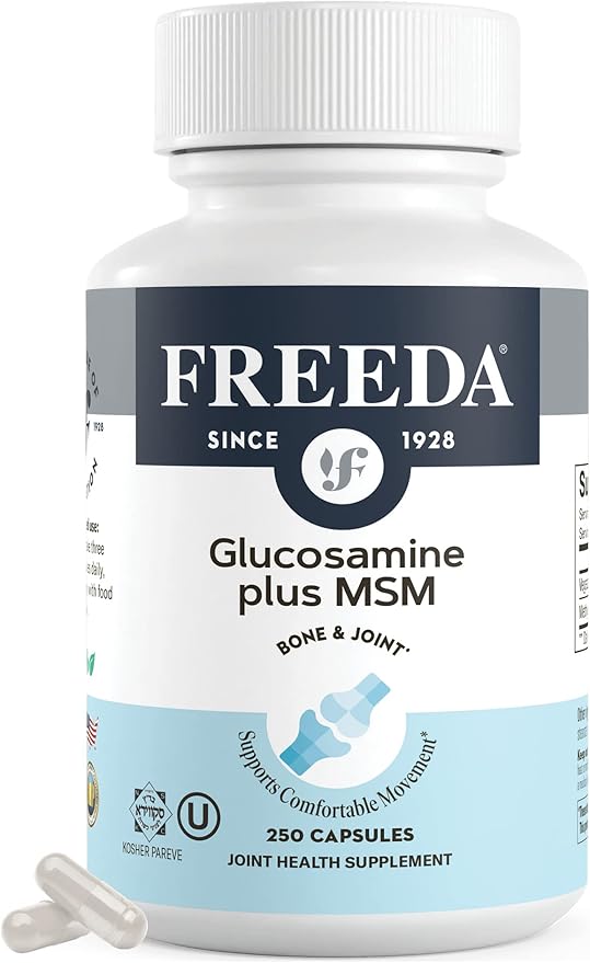 FREEDA Glucosamine MSM – Vegan Joint Flexibility &amp Mobility Supplement – Vegetarian Glucosamine Without Shellfish – Supports Joint Function – Third-Party Tested – (250 Capsules)