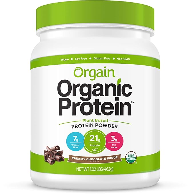 Orgain Organic Plant Based Protein Powder Creamy Chocolate Fudge - 1.02 Pound &amp Organic Plant Based Protein Powder Vanilla Bean - Vegan Low Net Carbs Non Dairy Gluten Free 1.02 Pound