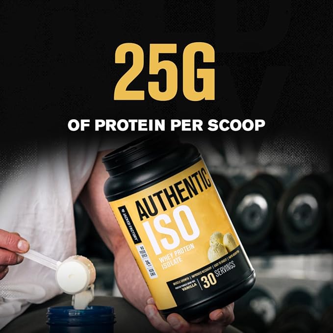 Jacked Factory Authentic ISO Whey Protein Isolate Powder - Low Carb Non-GMO Muscle Building Protein w/No Fillers Post Workout Recovery - 30 Servings Vanilla
