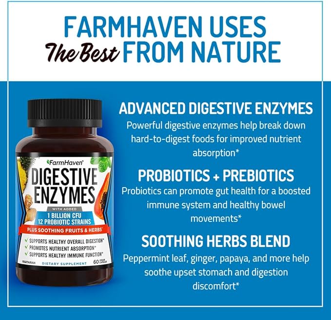 FarmHaven Digestive Enzymes with 18 Probiotics &amp Herbs Magnesium Glycinate &amp Malate Complex
