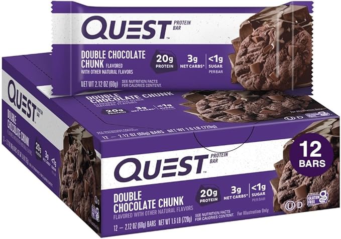 Quest Nutrition Double Chocolate Chunk Protein Bars 20g Protein Bars 1g Sugar 4g Net Carb Gluten Free Keto Friendly 12 Count