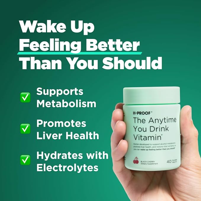H-PROOF The Anytime You Drink Vitamin Liver Health &amp Immunity Support with Electrolytes Milk Thistle and Vitamins B &amp C - 40 Chewable Tablets (20 Servings) Vegan Green Apple