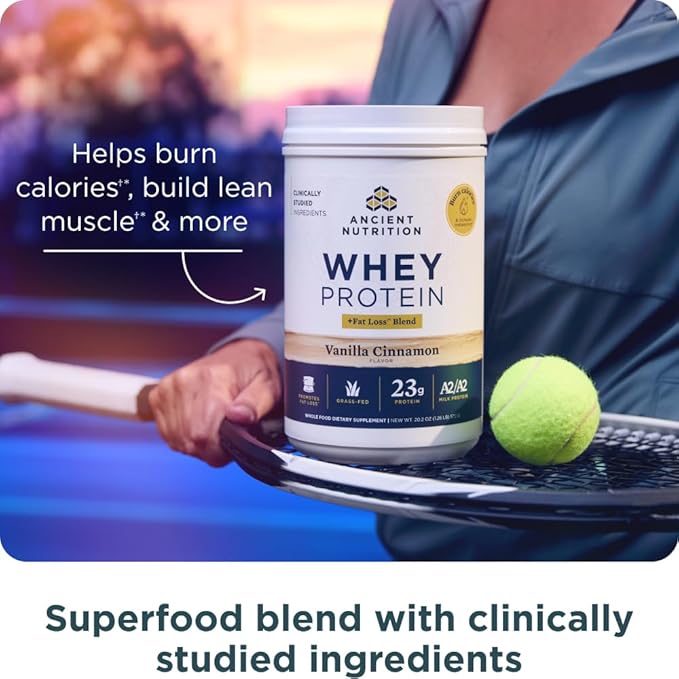 Ancient Nutrition Grass-fed Whey Protein Powder Milk Chocolate 20 Servings + Grass-fed Whey + Fat Loss Protein Powder Vanilla Cinnamon 20 Servings