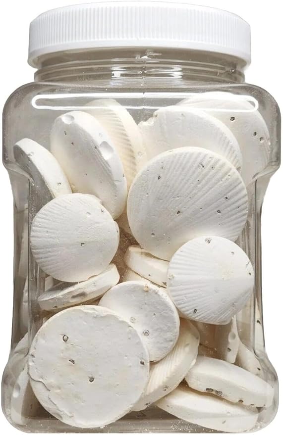 Aquatic Foods Inc. Calcium Feeder Disks for Shrimp Snails Crabs Crayfish Hermit Crabs and All Tropical Fish 50 Count Jar of Small &amp Medium Feeder Disks