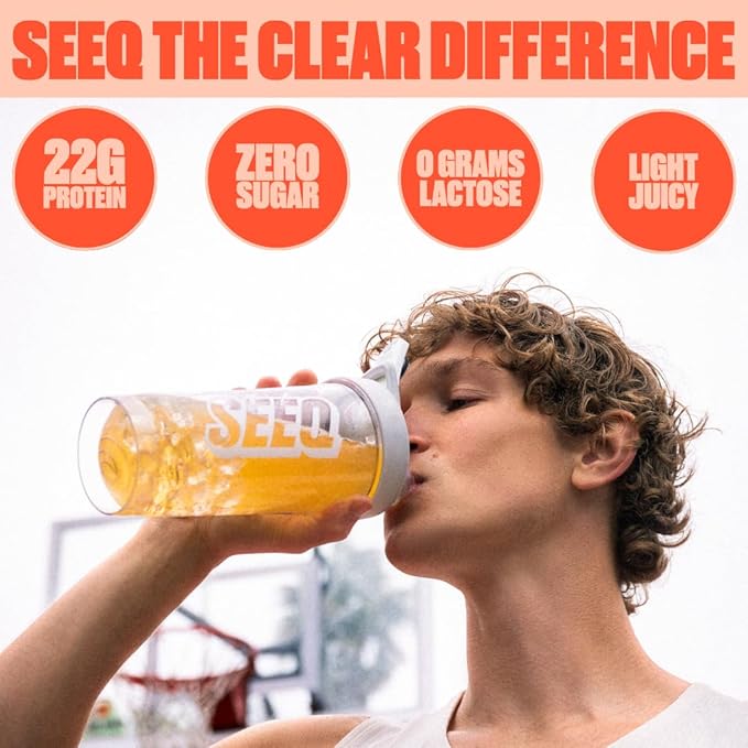 SEEQ Clear Protein Powder - Juicy Peach - 22 Servings - 22g Clear Whey Protein Isolate - Zero Sugar - 0g Lactose - Allergen Friendly - GLP1 Support - Bone Health - Muscle Post Workout Recovery