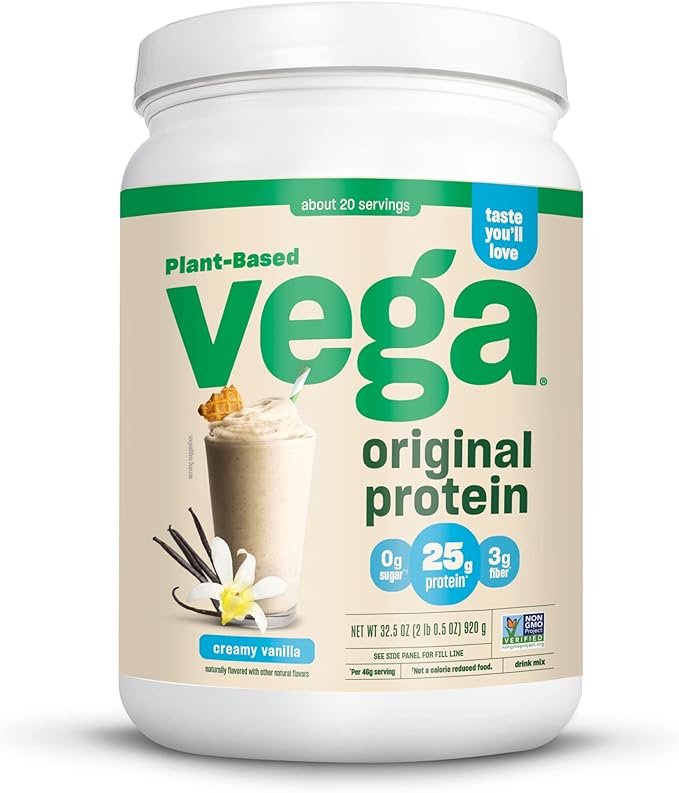 Vega Protein and Greens Protein Powder Chocolate &amp Original Protein Powder Creamy Vanilla Plant Based Protein Drink Mix for Water Milk and Smoothies 32.5 oz
