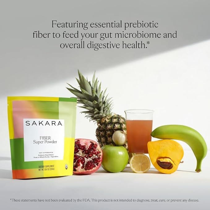 SAKARA Fiber Super Powder - Pineapple Flavor Prebiotic Fiber Powder High Fiber &amp Digestive Enzymes Organic Fiber Supplement Powder Daily Fiber Drink Acacia Fiber Powder