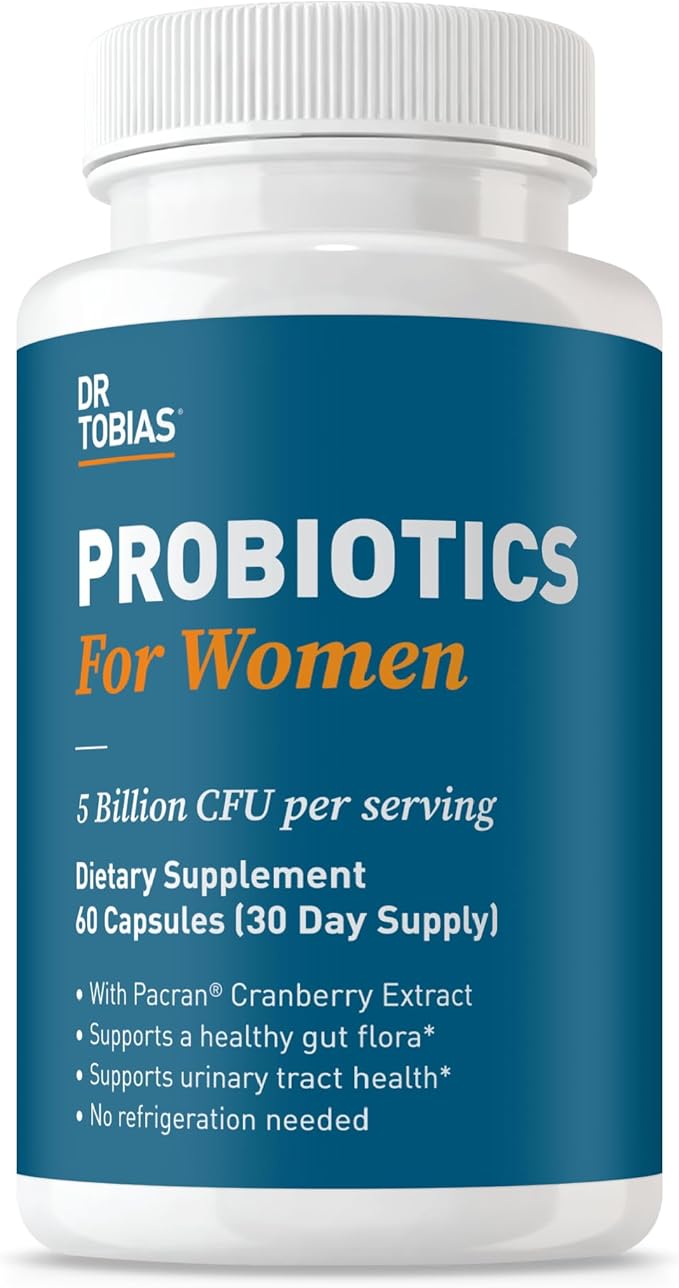 Dr. Tobias Probiotics for Women 5 Billion CFUs Plus Prebiotics &amp Cranberry Extract for Urinary Tract Health for Women Supports Digestive &amp Immune Health 60 Capsules 30 Servings
