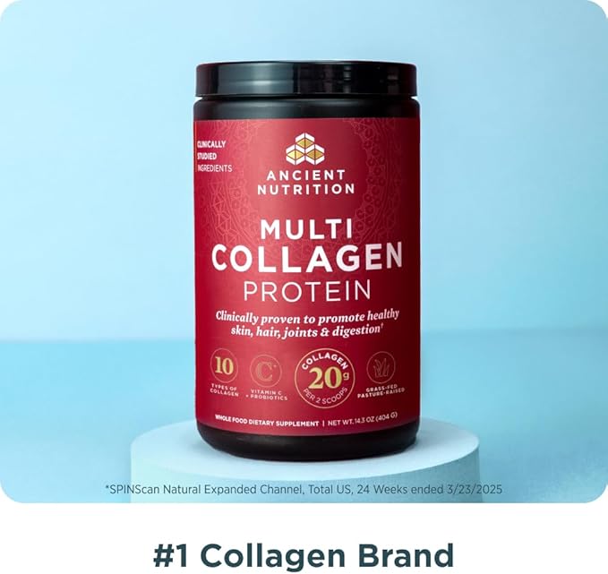 Ancient Nutrition Multi Collagen Peptides Protein Powder Unflavored 40 Servings + Multi Collagen Peptides Protein Capsules 45 Count