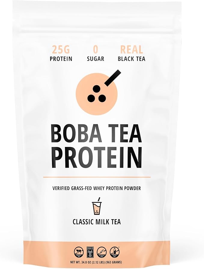 Boba Tea Protein Classic Milk Tea | 25g Grass-Fed Whey Protein Isolate Powder | Gluten-Free &amp Soy-Free Bubble Tea Protein Drink | Real Ingredients &amp Lactose-Free Protein Drink | 25 Servings