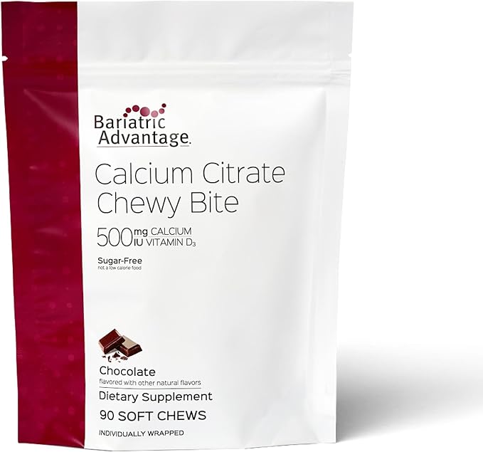 Bariatric Advantage Calcium Citrate Chewy Bites 500 mg - Highly Absorbable &amp Digestible - Vitamin D3 - Easily Chewable Calcium Supplement - Chocolate Flavor - 90 Count
