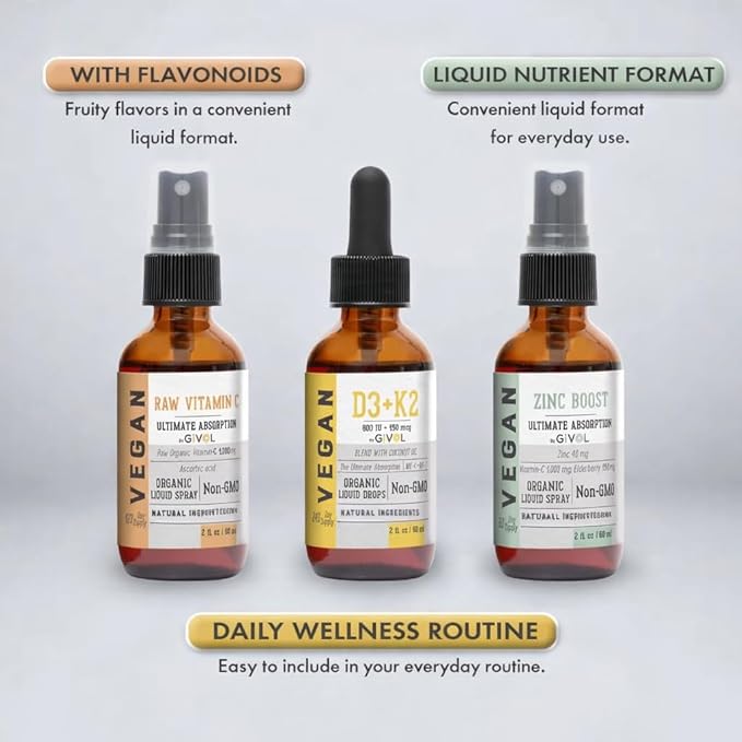 Vitamin C D3 &amp K2 Liquid Zinc Picolinate - Premium Liquid Vitamins - 180 Days Supply - Trio Bundle