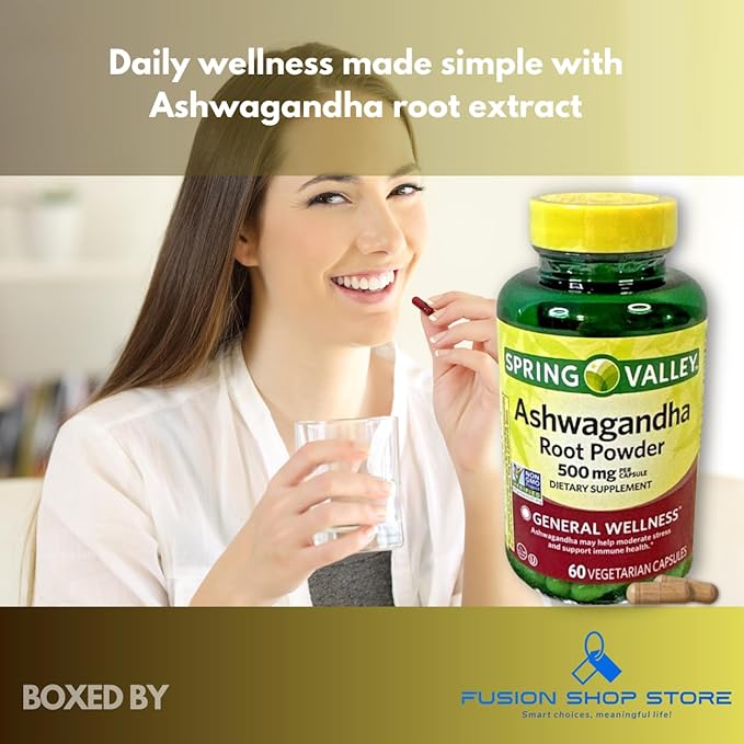 Ashwagandha- 500mg Root Powder 60 Capsules (Pack of 1) Boxed by Fusion Shop Store