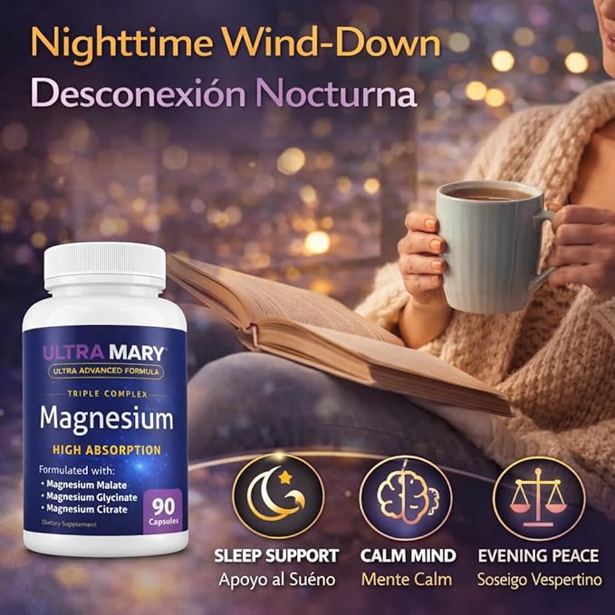 Magnesium Complex – High Absorption Magnesium Glycinate Magnesium Citrate &amp Magnesium Malate – Supports Muscle Relaxation Calm &amp Restful Sleep – 90 Capsules